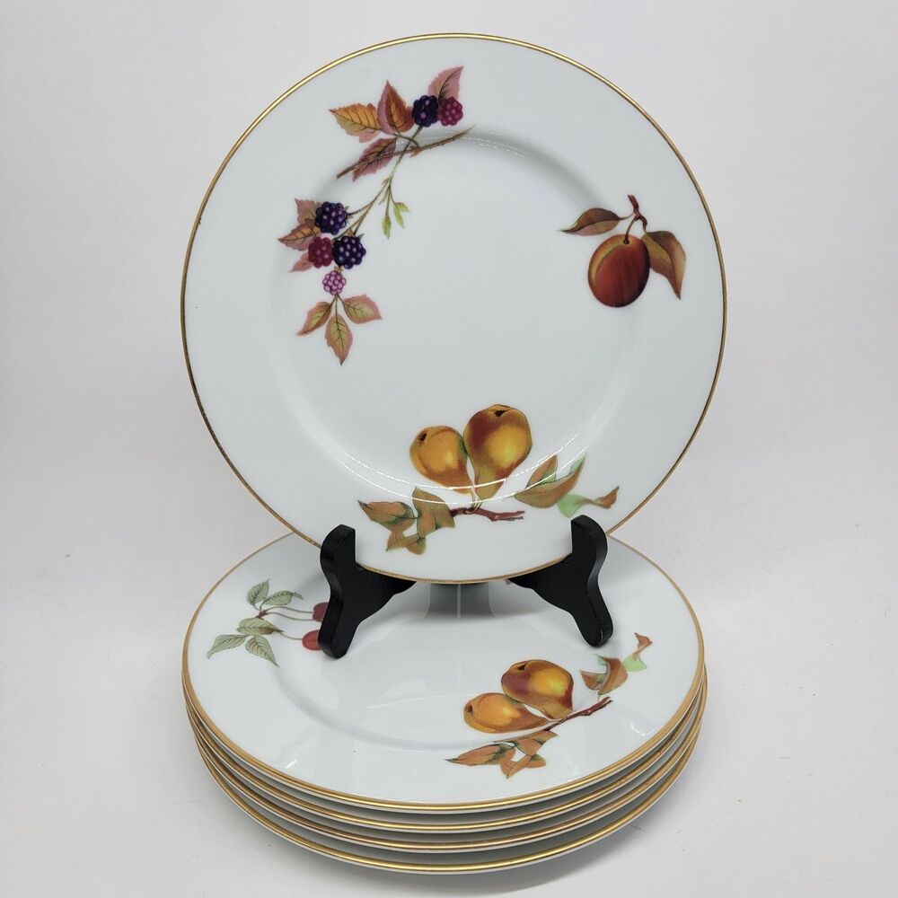 Royal Worcester Evesham Gold 5 Salad Plates 8 1/4" Fine Porcelain Made England